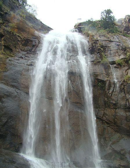 Signposted entry points leading to scenic waterfalls and forest trekking paths in a natural landscape.